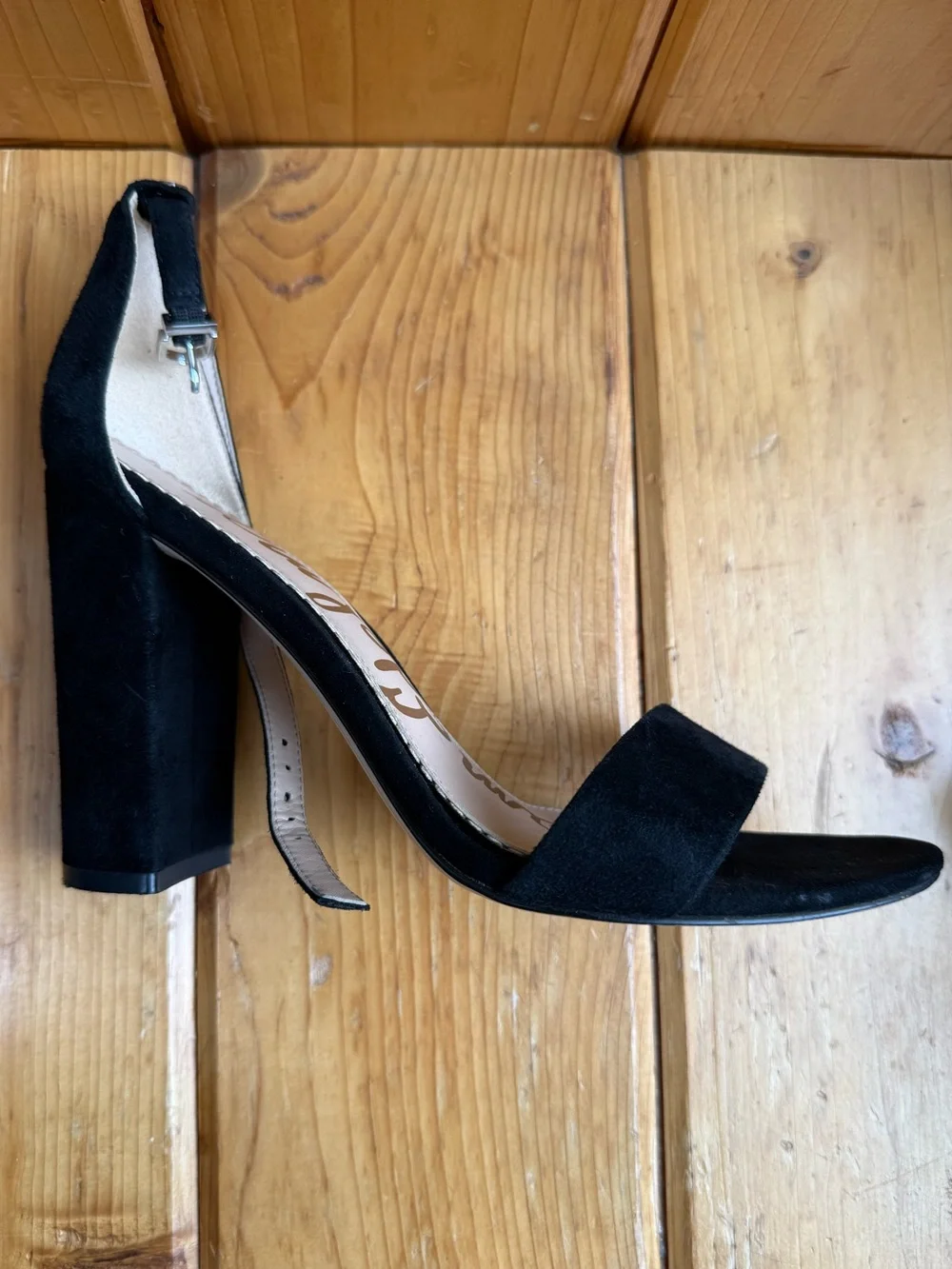 Size 8 Sam Edelman Yaro Black Suede High Heel Sandal Ankle Strap 4 in Block Heel